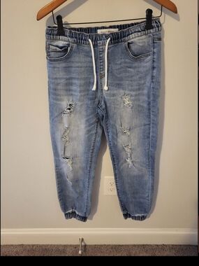 Ashley Mason Light Blue Distressed Relaxed Jogger Jeans